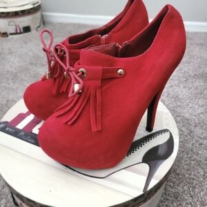 Women’s Red Fringe Platform High Heel Booties